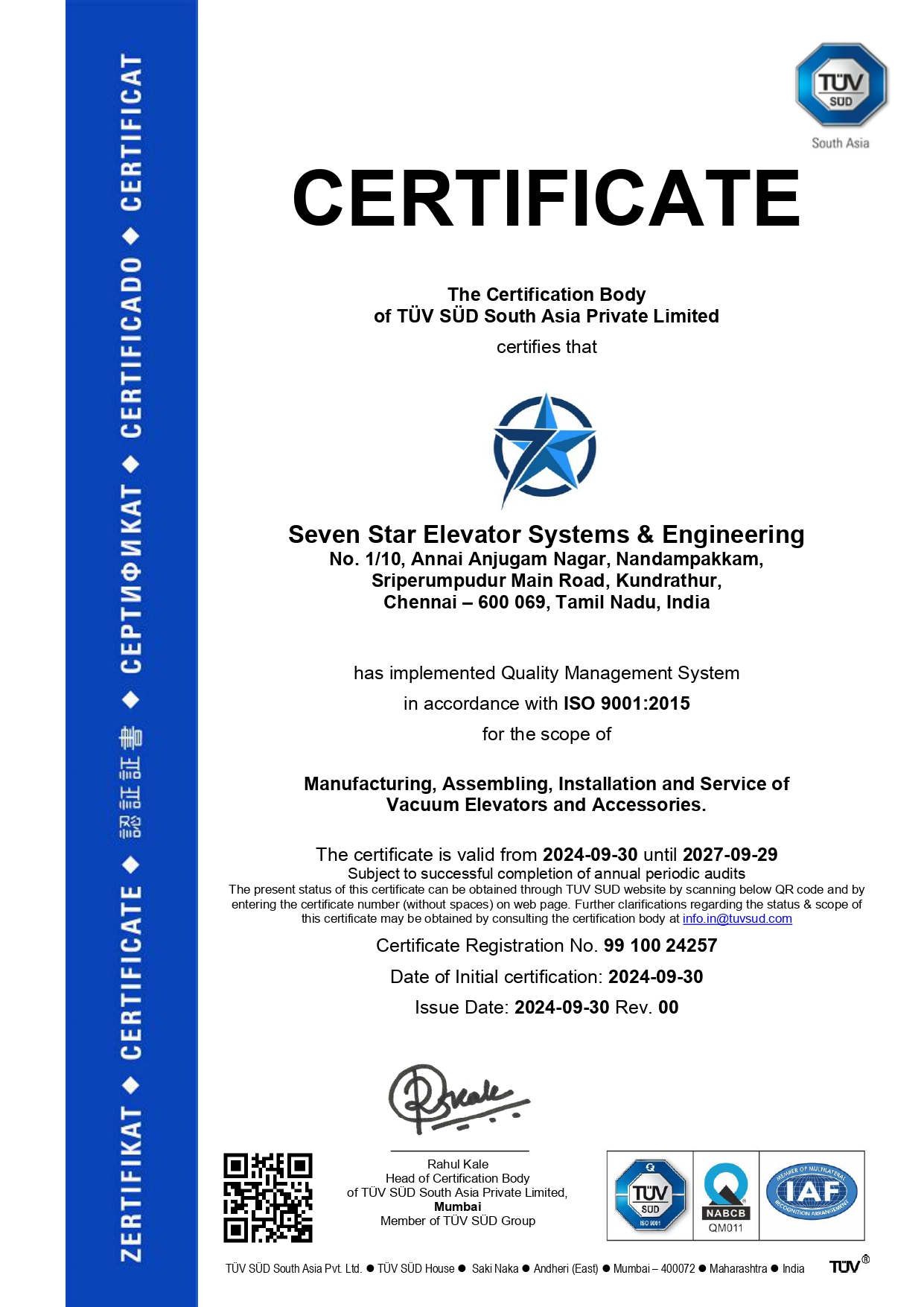 ISO 9001:2015 Quality Management System Certificate - TÜV SÜD